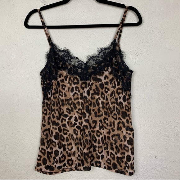 Zara Tops - Zara Trafaluc Leopard Printed Eyelash Lace Sexy Camisole V Back Tank Top Small